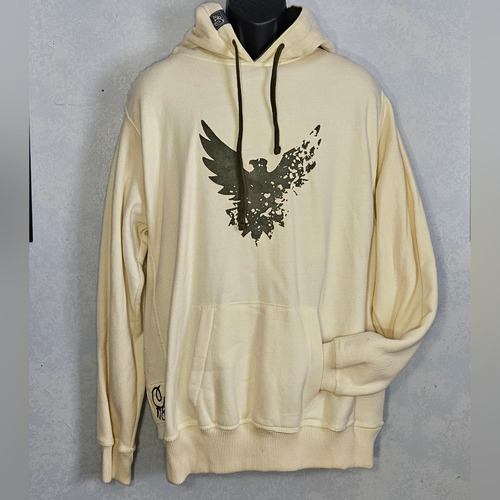 COMPANY 81 Mens Cream Olive Green Eagle Graphic Hoodie, XXL